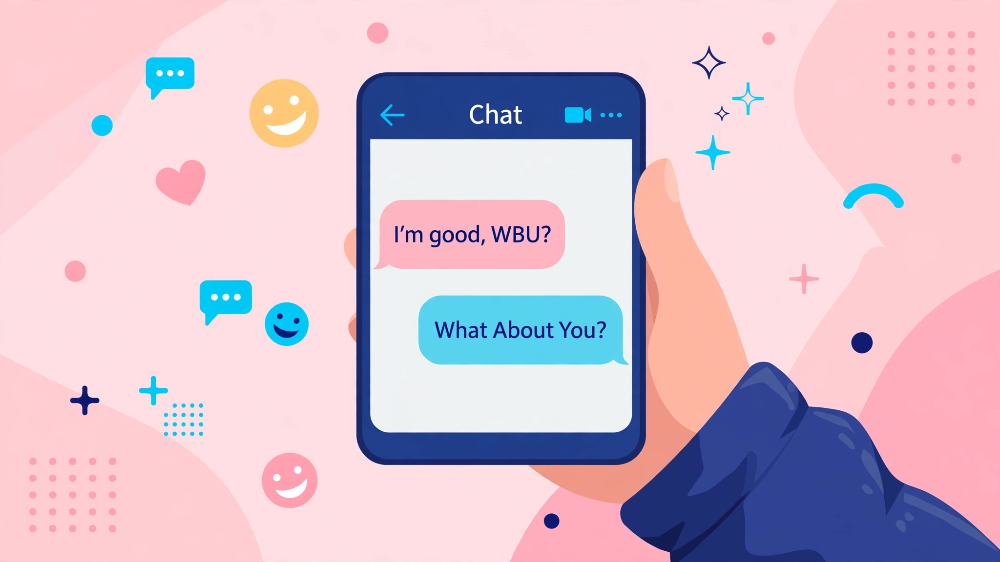 WBU meaning in texting — What About You? chat illustration