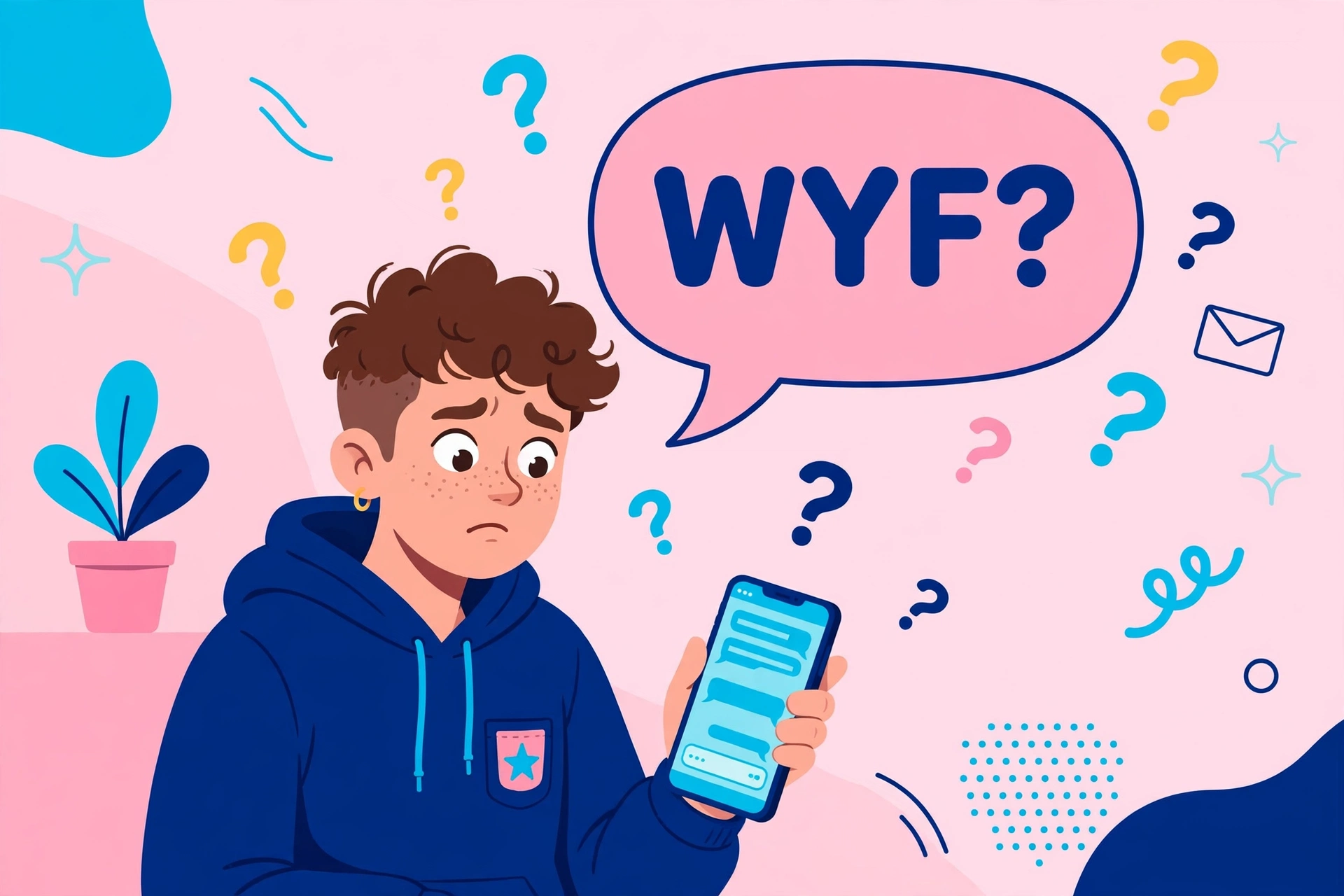 Person confused by a WYF text message